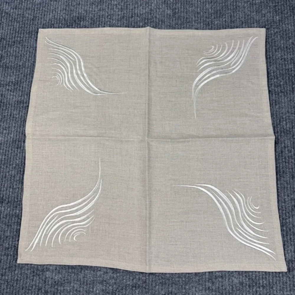 Viabrava 100%‎ Linen Embroidered Placemats Napkins 27 Pieces Abstract Coastal